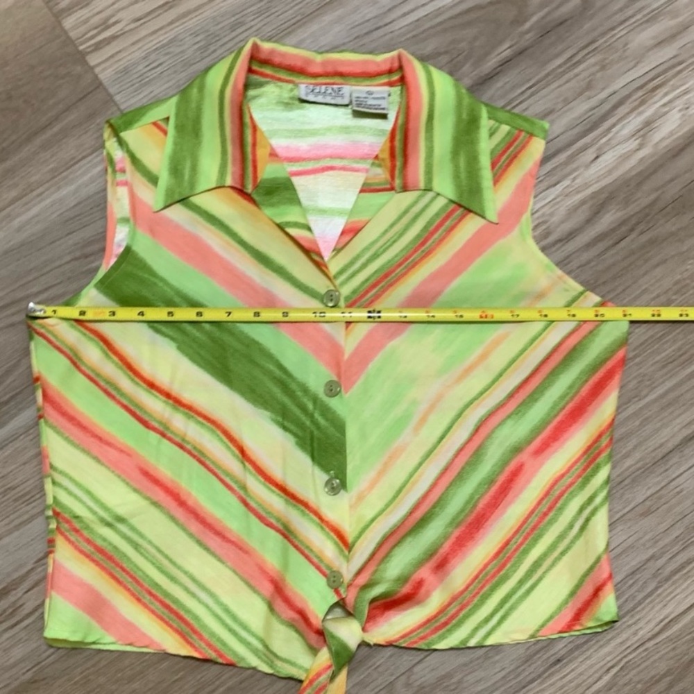 Vintage Green & Pink Striped Top L - Picture 7 of 8
